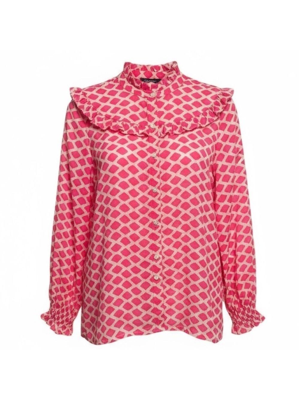 Vineyard Vines Pink & White Ruffle Long Sleeve Blouse Top Shirt Size Small